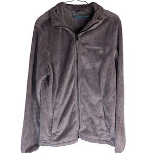 Free Country Jacket Women Small Purple Fuzzy Faux Fur Full Zip Mock Neck Soft AE